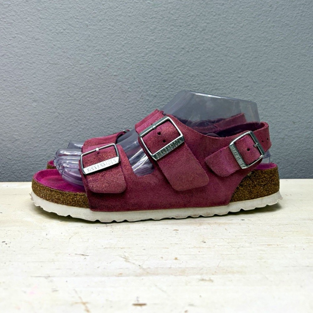 Birkenstock Pink Shimmering Milano Leather Sandals Size 37